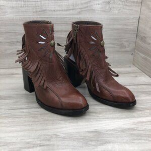 Old Gringo Ankle Boots Womens 7.5 Brown Leather Zip Fringe Booties